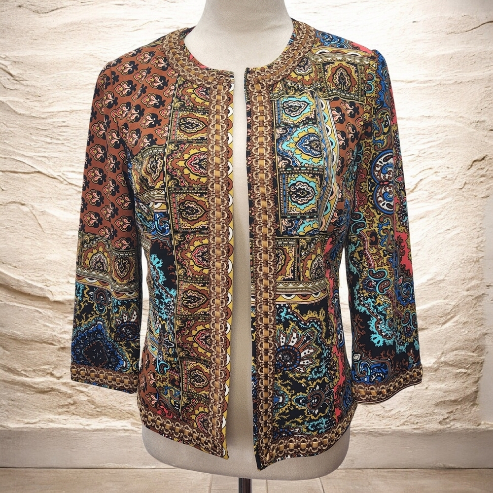 Muse for Boston Proper boho crop blazer jacket Size 6 3/4 Sleeves